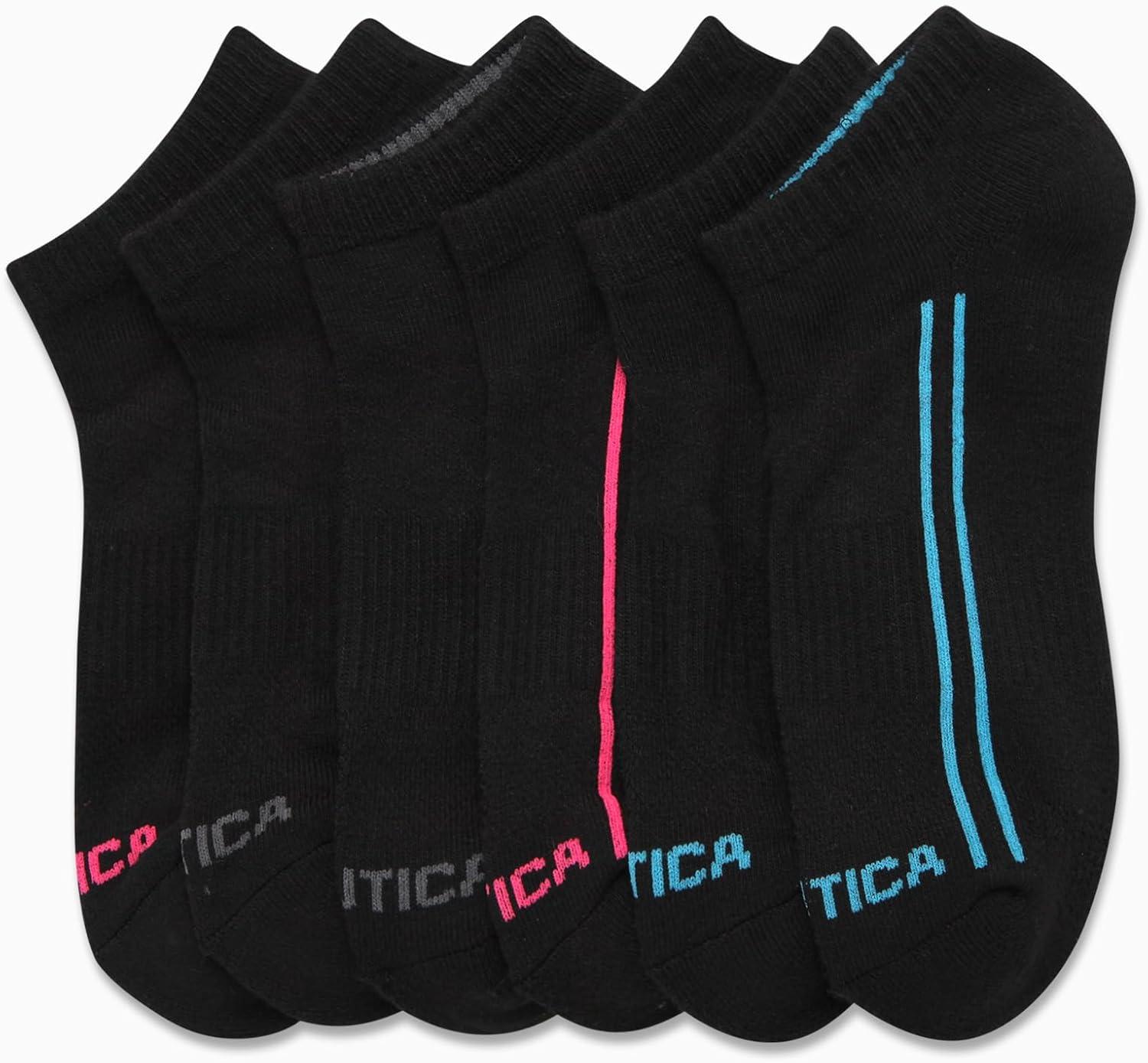 imageNautica Womens Low Cut Socks 6 Pack Breathable Cushioned Athletic Performance No Show Socks for Women Sizes 410Black Lines