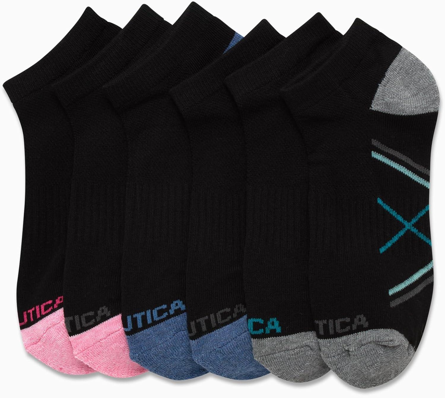 imageNautica Womens Low Cut Socks 6 Pack Breathable Cushioned Athletic Performance No Show Socks for Women Sizes 410Black Multi