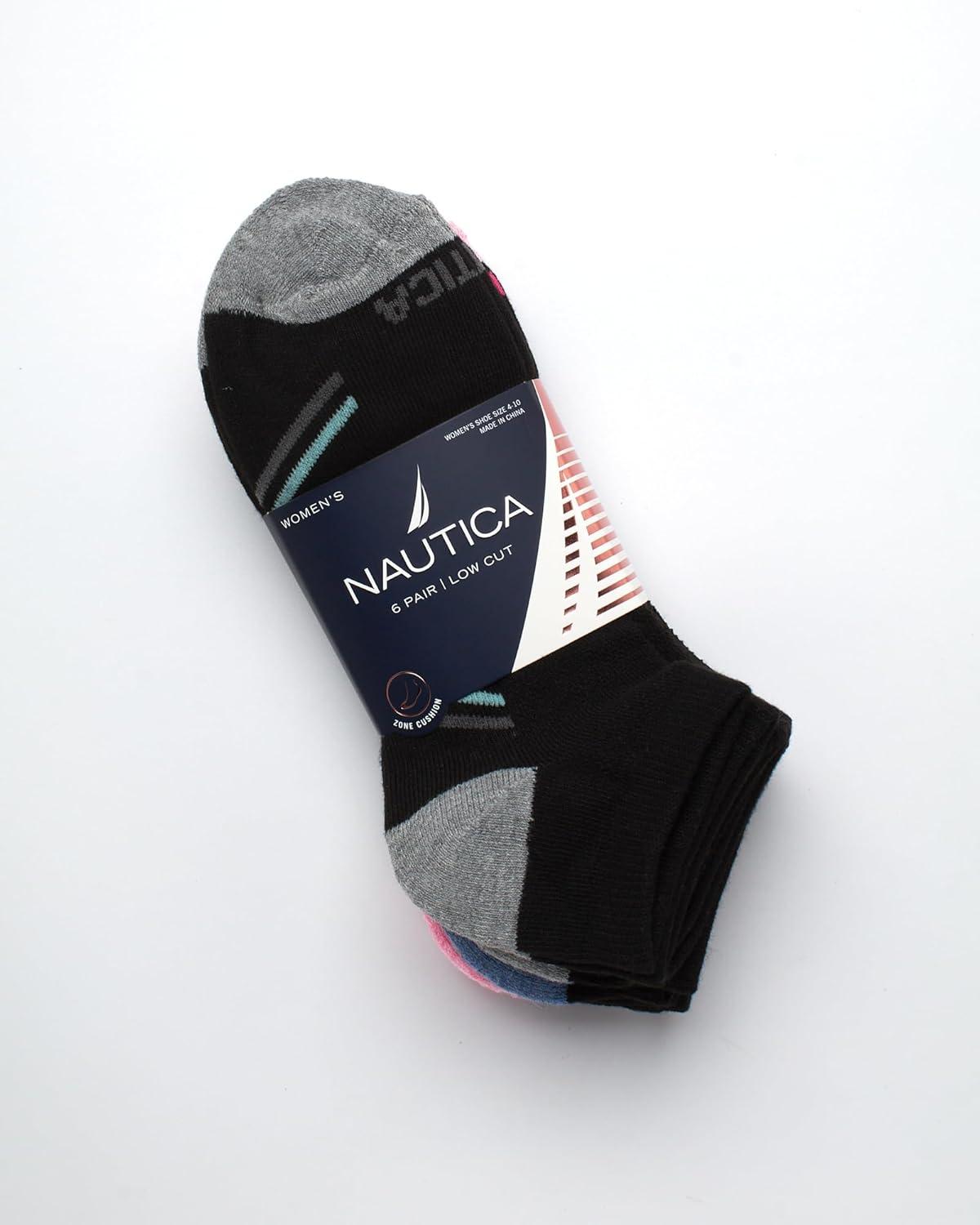 imageNautica Womens Low Cut Socks 6 Pack Breathable Cushioned Athletic Performance No Show Socks for Women Sizes 410Black Multi
