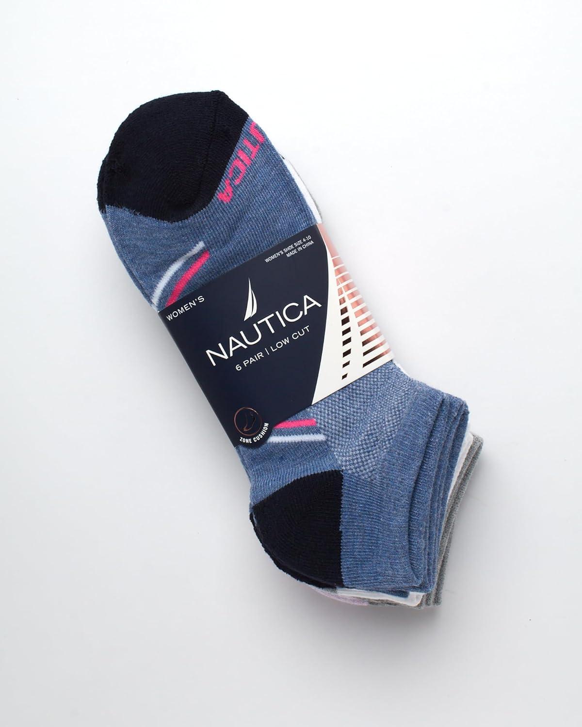 imageNautica Womens Low Cut Socks 6 Pack Breathable Cushioned Athletic Performance No Show Socks for Women Sizes 410BlueWhiteGrey
