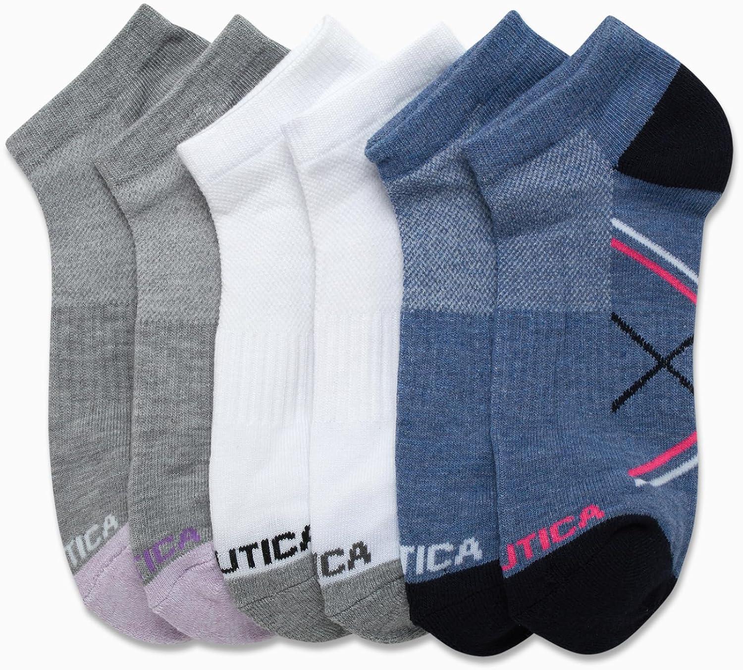 imageNautica Womens Low Cut Socks 6 Pack Breathable Cushioned Athletic Performance No Show Socks for Women Sizes 410BlueWhiteGrey