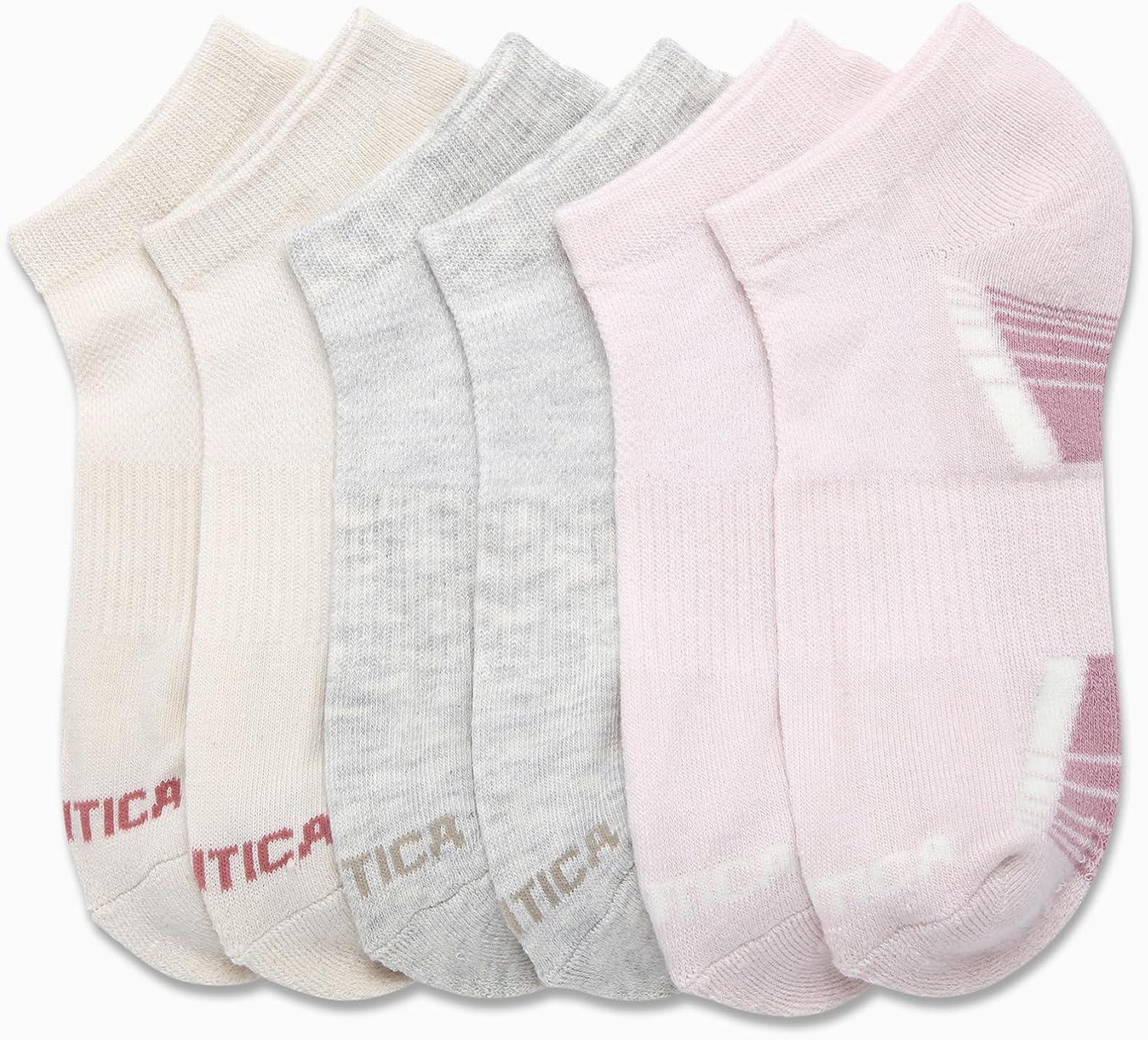 imageNautica Womens Low Cut Socks 6 Pack Breathable Cushioned Athletic Performance No Show Socks for Women Sizes 410Pink Oatmeal