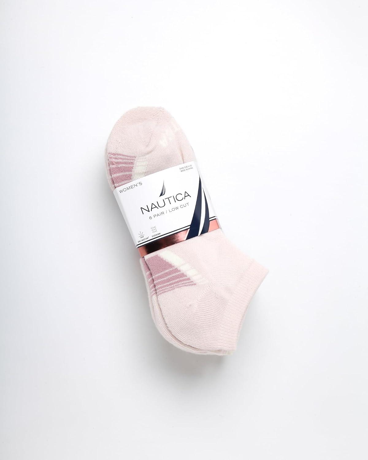 imageNautica Womens Low Cut Socks 6 Pack Breathable Cushioned Athletic Performance No Show Socks for Women Sizes 410Pink Oatmeal