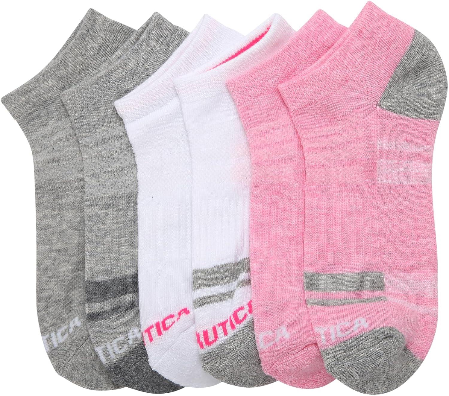 imageNautica Womens Low Cut Socks 6 Pack Breathable Cushioned Athletic Performance No Show Socks for Women Sizes 410PinkWhiteGrey