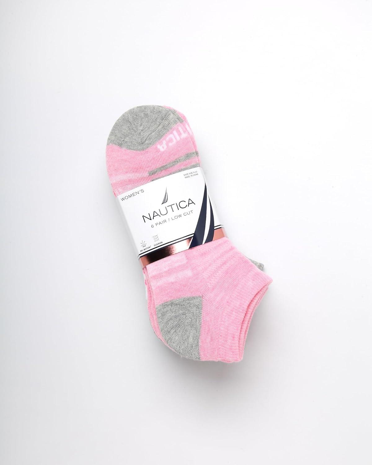imageNautica Womens Low Cut Socks 6 Pack Breathable Cushioned Athletic Performance No Show Socks for Women Sizes 410PinkWhiteGrey