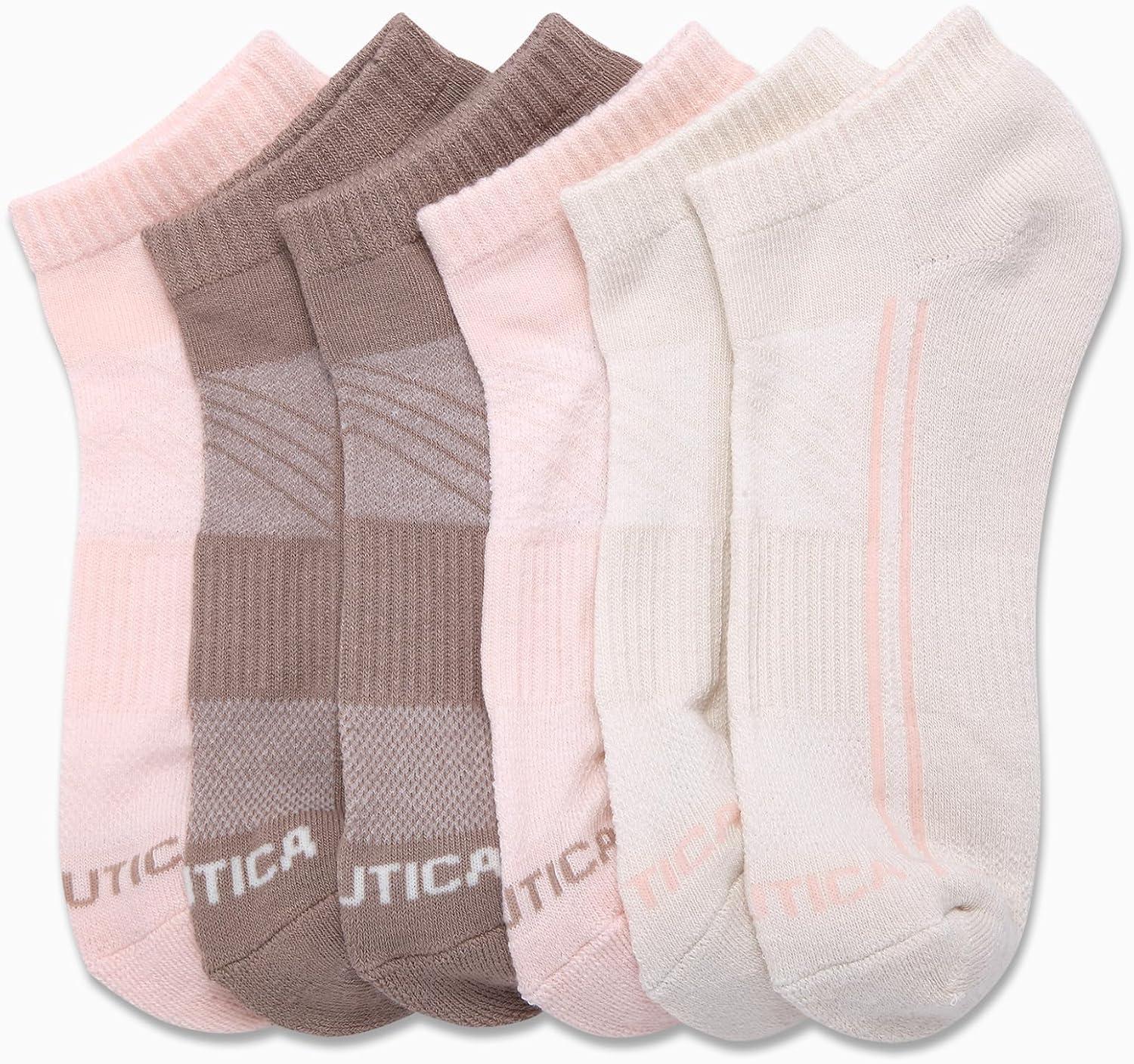 imageNautica Womens Low Cut Socks 6 Pack Breathable Cushioned Athletic Performance No Show Socks for Women Sizes 410Tan Assorted