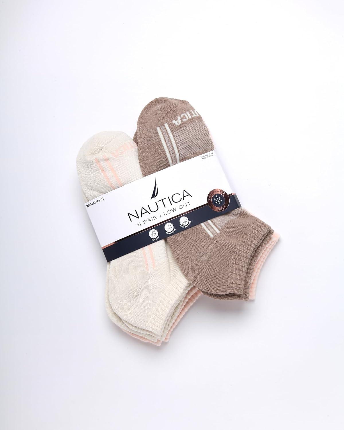 imageNautica Womens Low Cut Socks 6 Pack Breathable Cushioned Athletic Performance No Show Socks for Women Sizes 410Tan Assorted