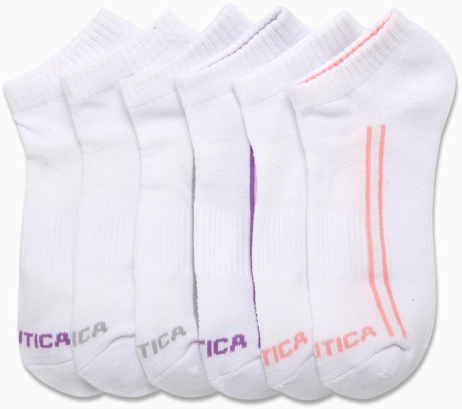 imageNautica Womens Low Cut Socks 6 Pack Breathable Cushioned Athletic Performance No Show Socks for Women Sizes 410White Stripe