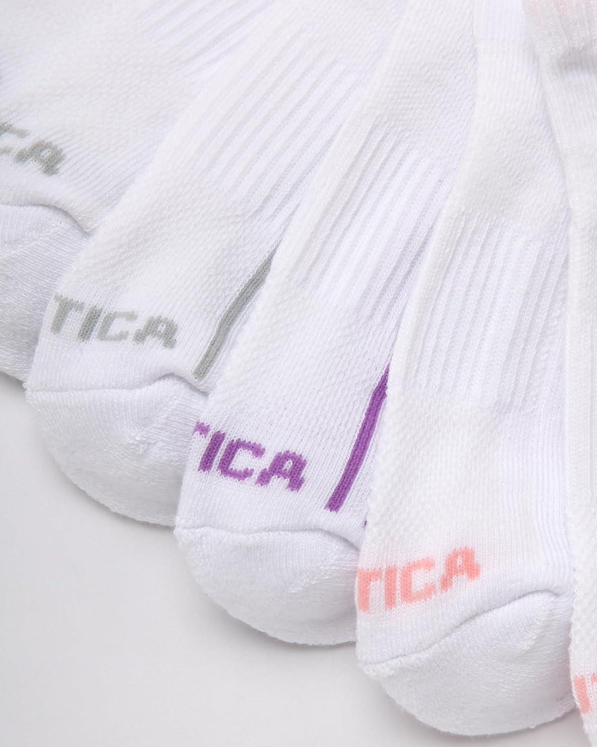 imageNautica Womens Low Cut Socks 6 Pack Breathable Cushioned Athletic Performance No Show Socks for Women Sizes 410White Stripe