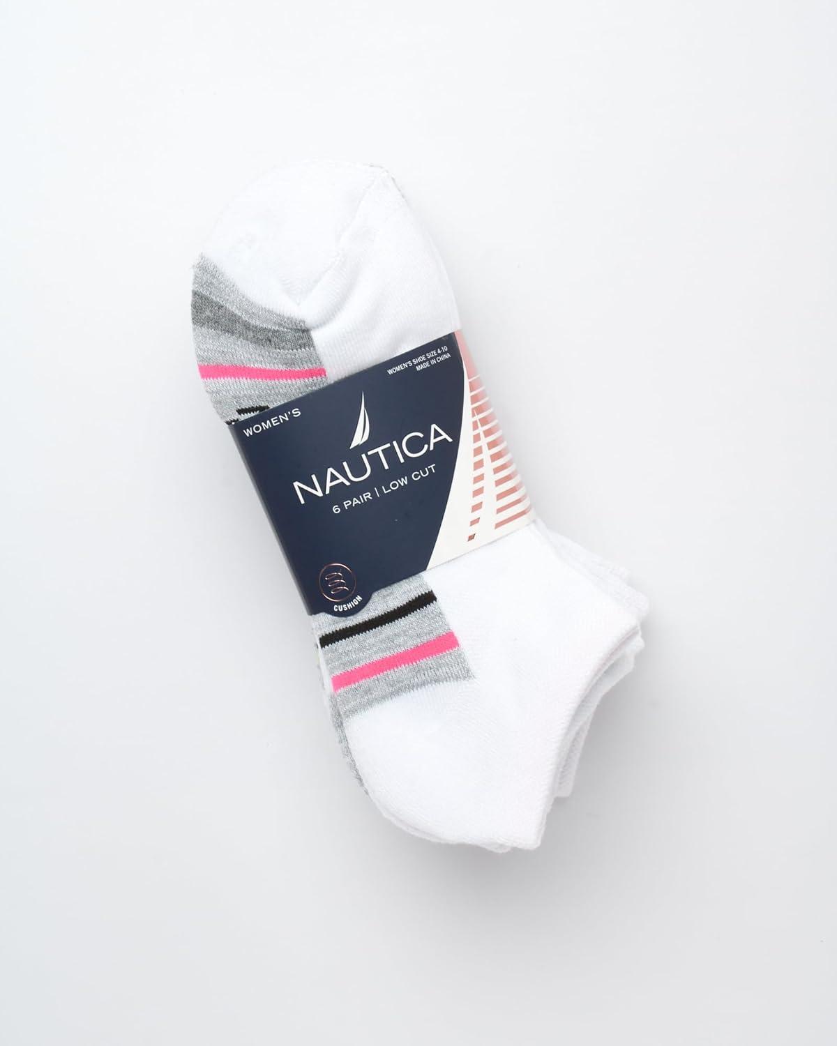 imageNautica Womens Low Cut Socks 6 Pack Breathable Cushioned Athletic Performance No Show Socks for Women Sizes 410WhiteGrey Multi