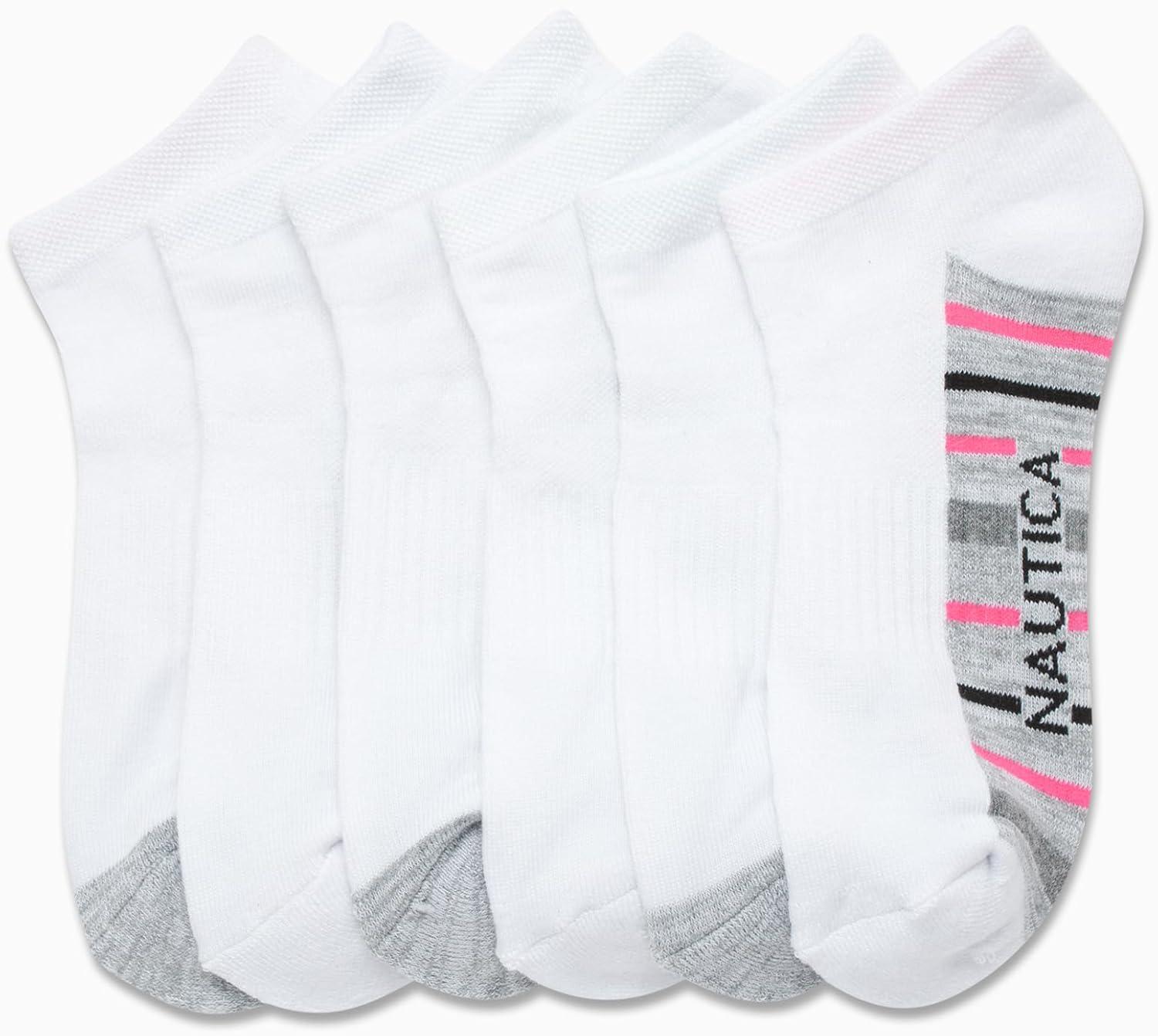 imageNautica Womens Low Cut Socks 6 Pack Breathable Cushioned Athletic Performance No Show Socks for Women Sizes 410WhiteGrey Multi