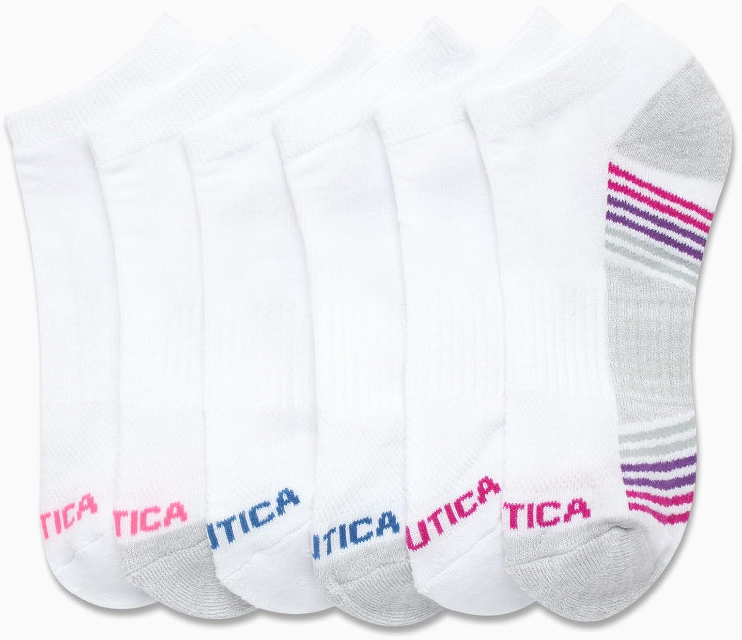 imageNautica Womens Low Cut Socks 6 Pack Breathable Cushioned Athletic Performance No Show Socks for Women Sizes 410WhiteGrey Stripe