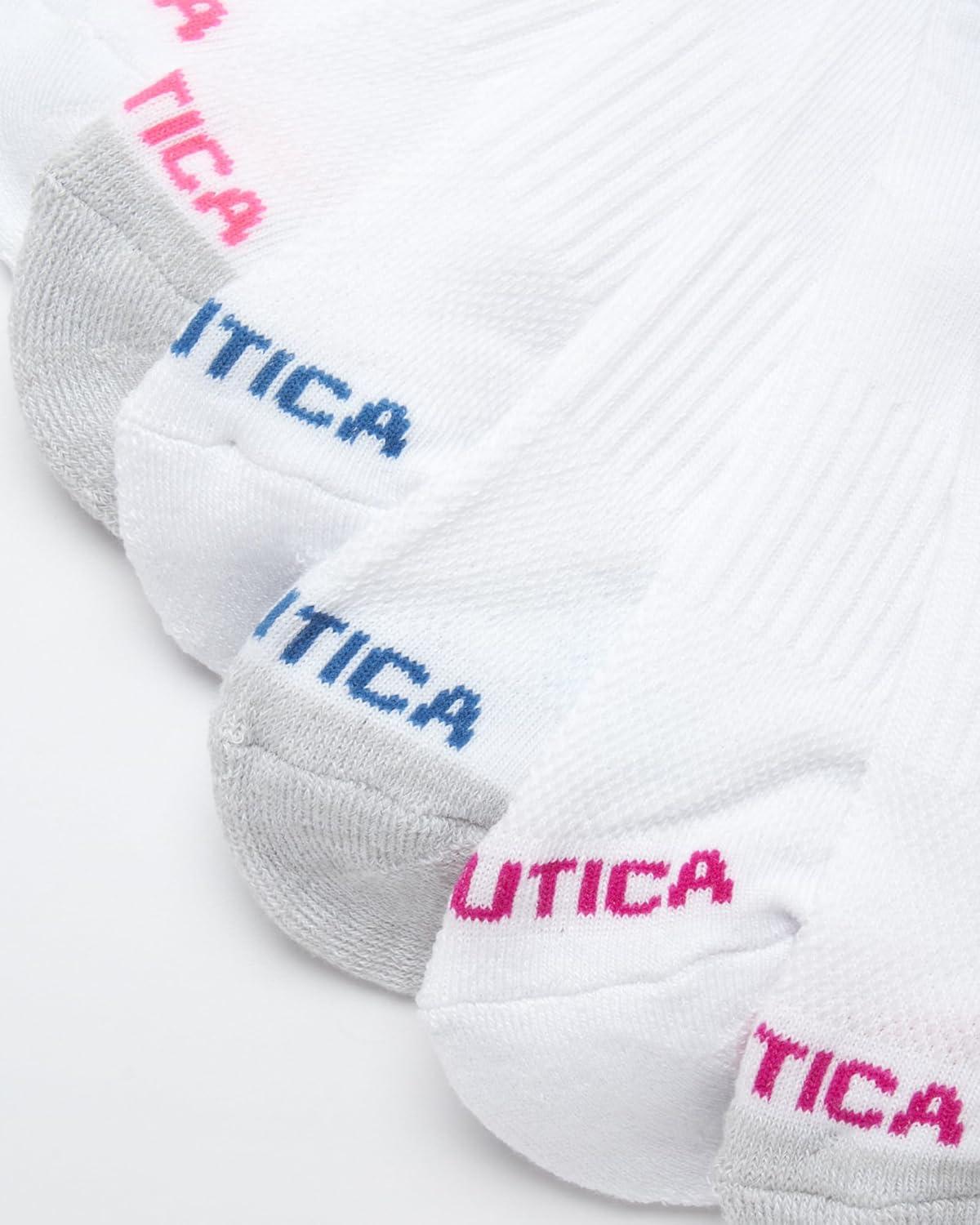 imageNautica Womens Low Cut Socks 6 Pack Breathable Cushioned Athletic Performance No Show Socks for Women Sizes 410WhiteGrey Stripe