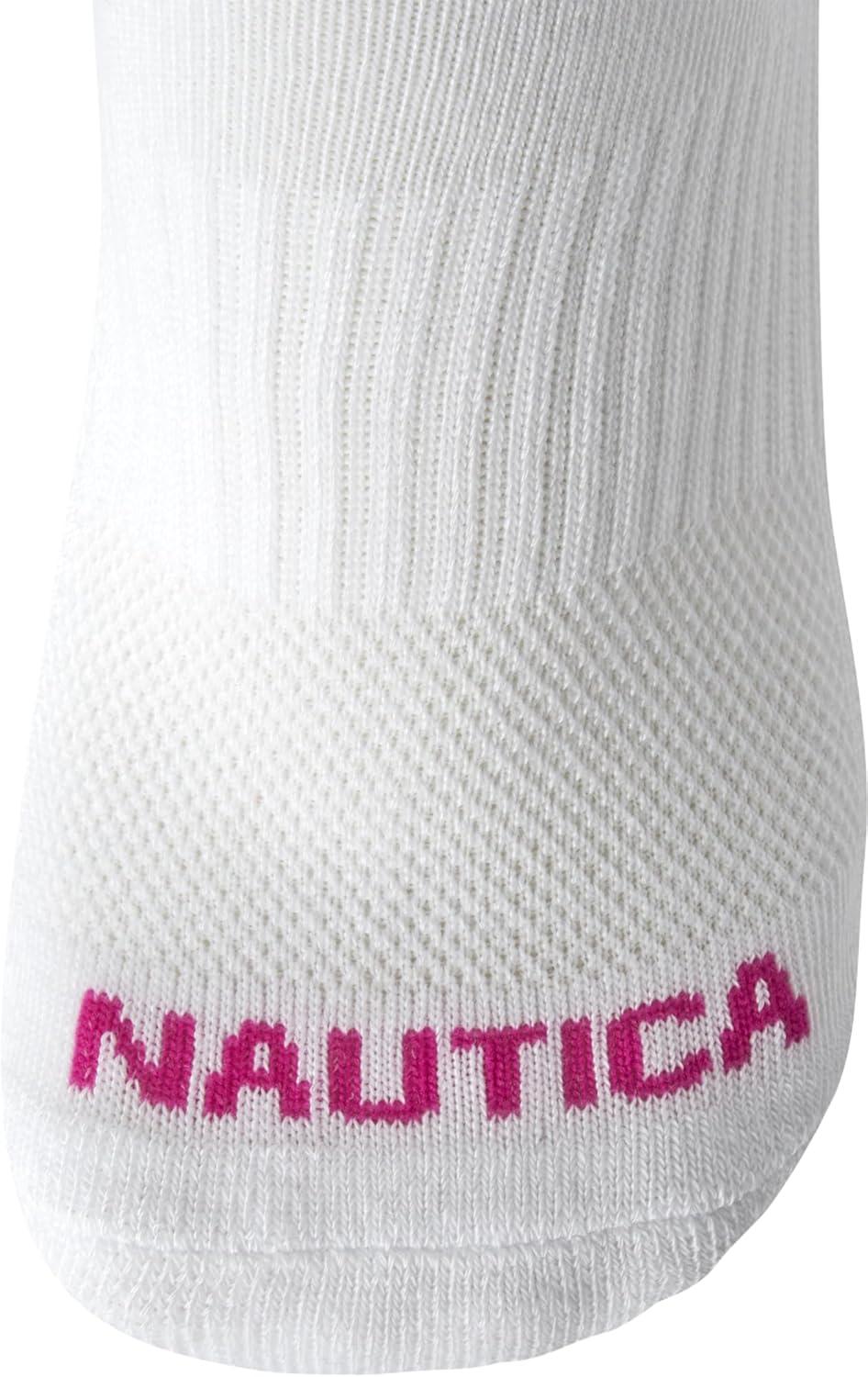 imageNautica Womens Low Cut Socks 6 Pack Breathable Cushioned Athletic Performance No Show Socks for Women Sizes 410WhiteGrey Stripe