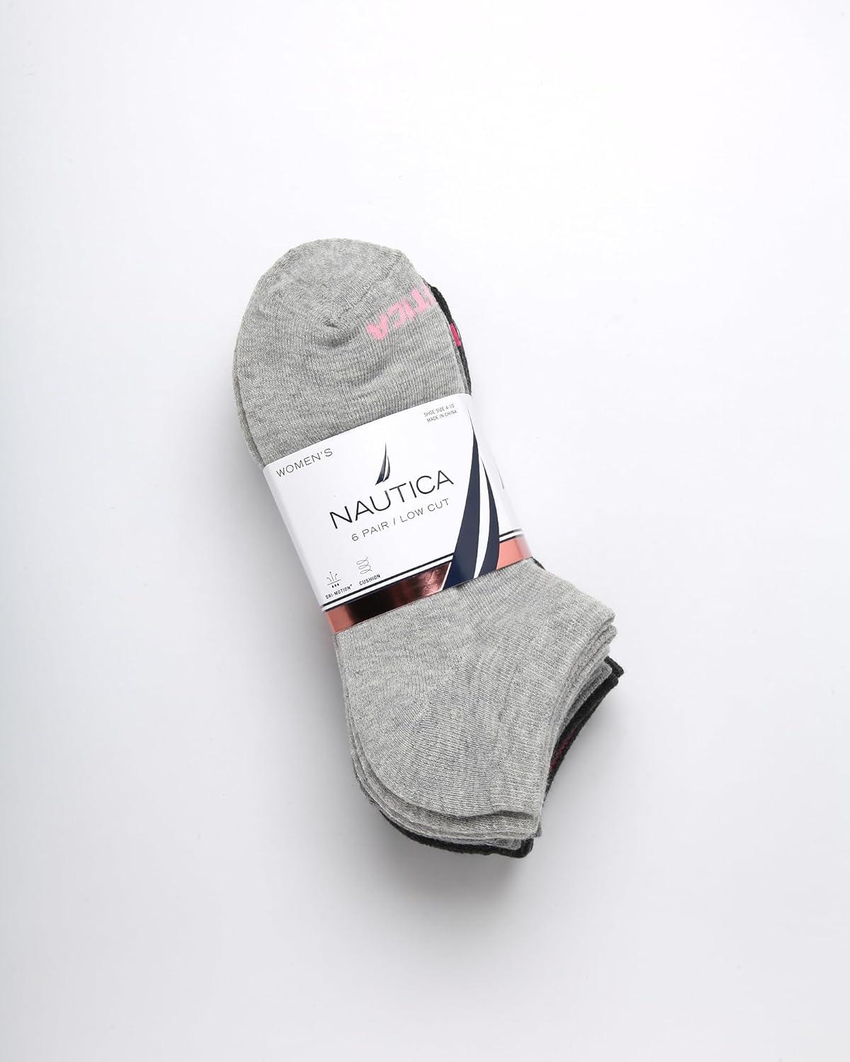 imageNautica Womens No Show Socks 6 Pack Breathable Cushioned Athletic Performance Low Cut Socks for Women Sizes 410Grey Assorted