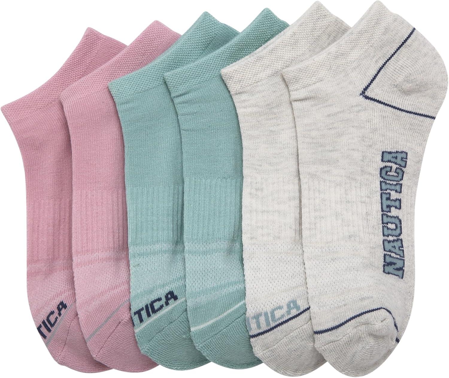 imageNautica Womens No Show Socks 6 Pack Breathable Cushioned Athletic Performance Low Cut Socks for Women Sizes 410OatmealHeather Grey Asst