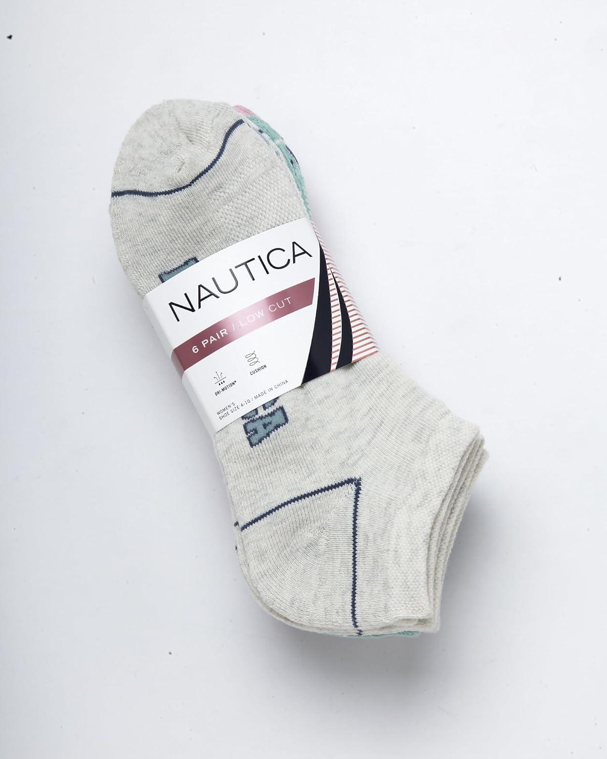 imageNautica Womens No Show Socks 6 Pack Breathable Cushioned Athletic Performance Low Cut Socks for Women Sizes 410OatmealHeather Grey Asst