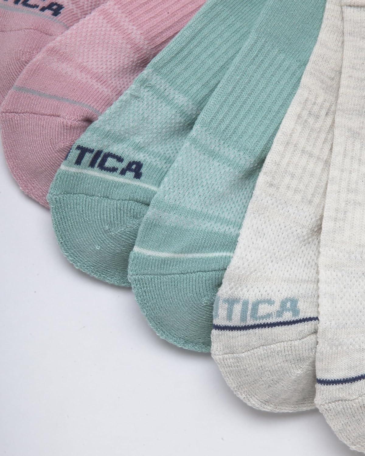 imageNautica Womens No Show Socks 6 Pack Breathable Cushioned Athletic Performance Low Cut Socks for Women Sizes 410OatmealHeather Grey Asst