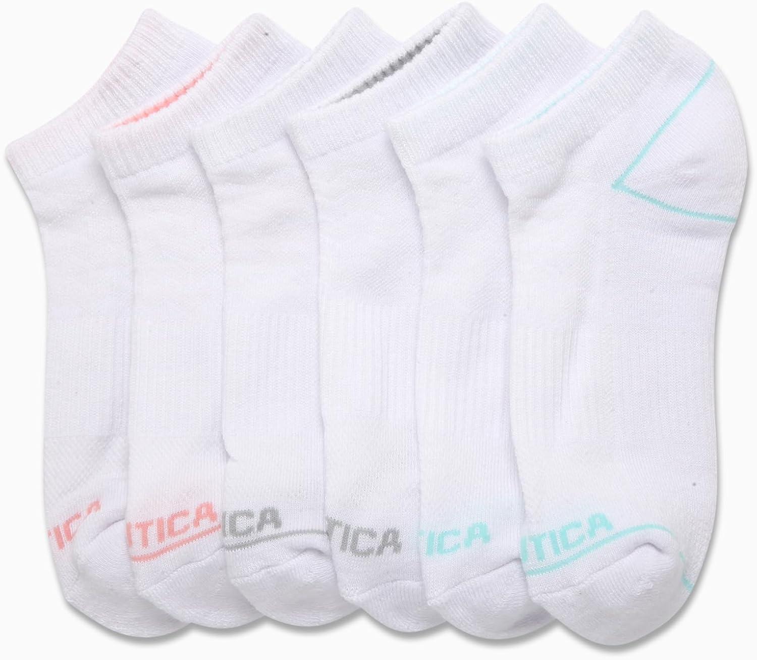imageNautica Womens No Show Socks 6 Pack Breathable Cushioned Athletic Performance Low Cut Socks for Women Sizes 410White Logo