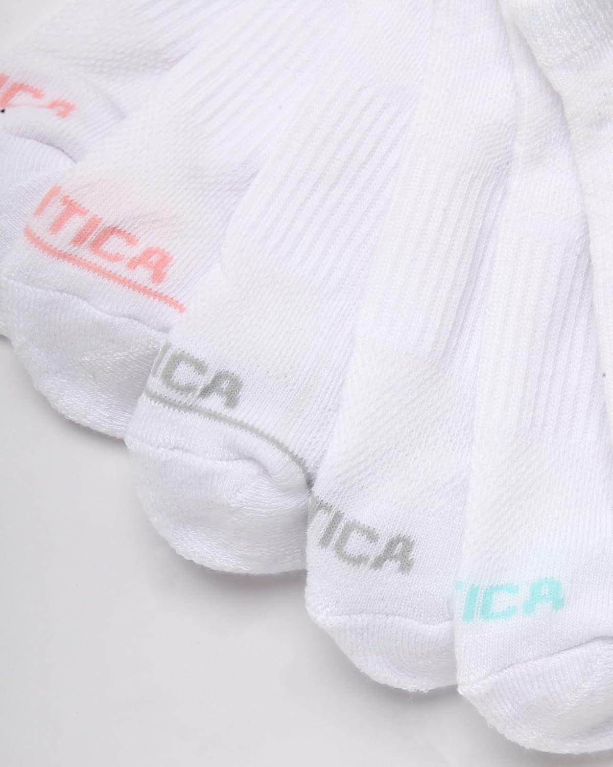 imageNautica Womens No Show Socks 6 Pack Breathable Cushioned Athletic Performance Low Cut Socks for Women Sizes 410White Logo