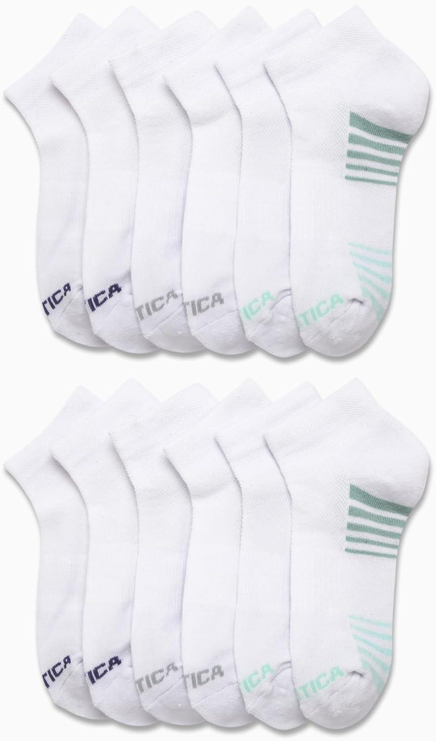 imageNautica Womens Quarter Cut Moisture Control Athletic Socks with Cushioned Comfort 12 PackAll White