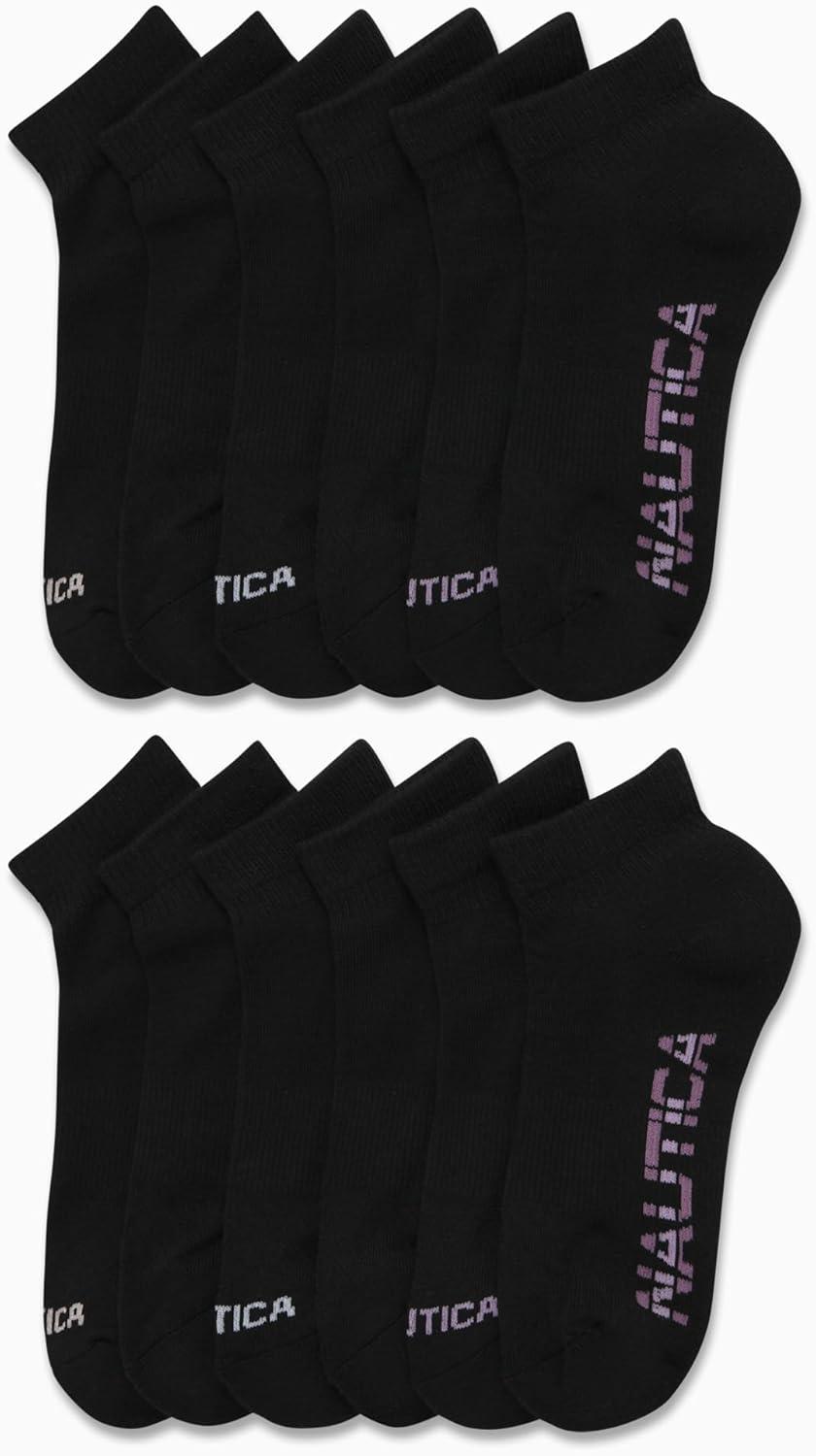 imageNautica Womens Quarter Cut Moisture Control Athletic Socks with Cushioned Comfort 12 PackBlack