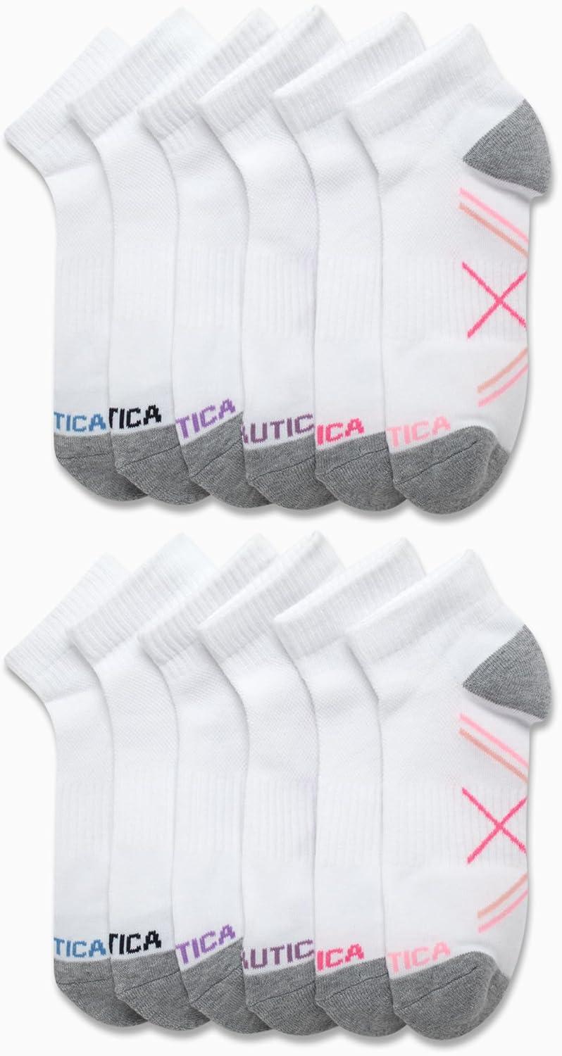 imageNautica Womens Quarter Cut Moisture Control Athletic Socks with Cushioned Comfort 12 PackClassic White