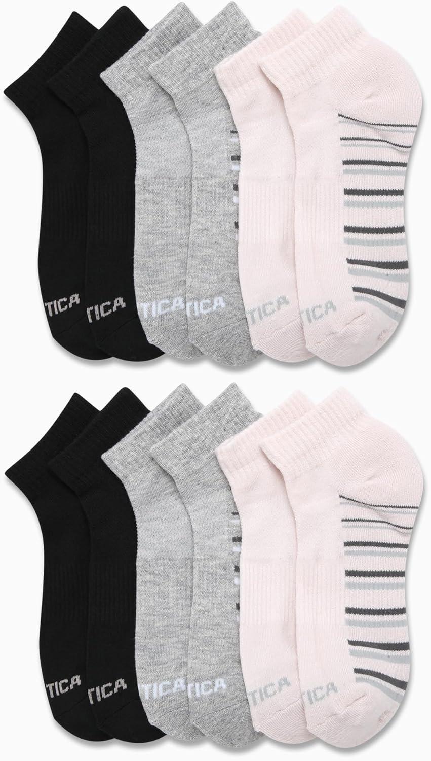 imageNautica Womens Quarter Cut Moisture Control Athletic Socks with Cushioned Comfort 12 PackLight Pink Black