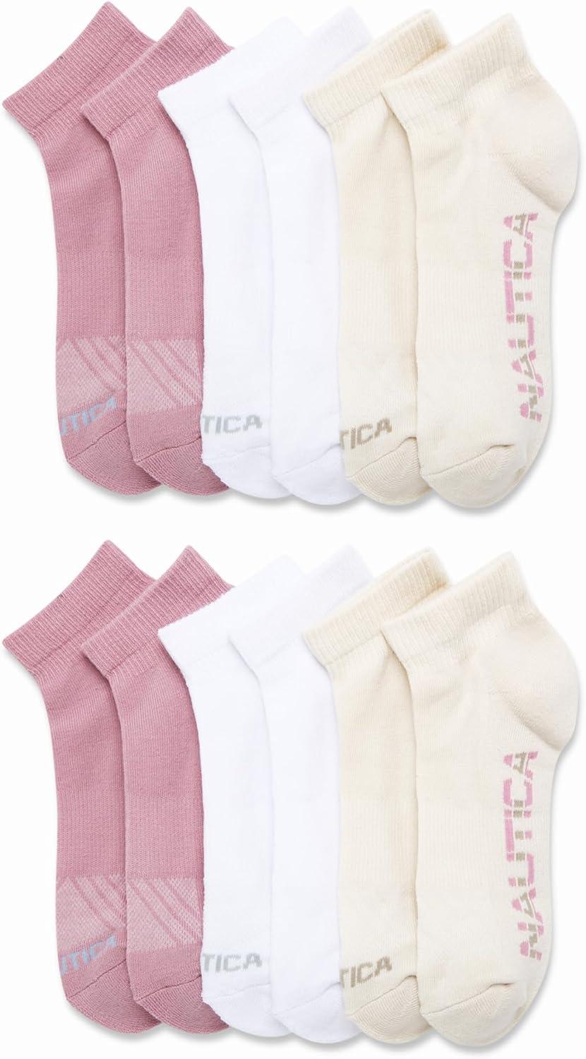 imageNautica Womens Quarter Cut Moisture Control Athletic Socks with Cushioned Comfort 12 PackPink Oatmeal