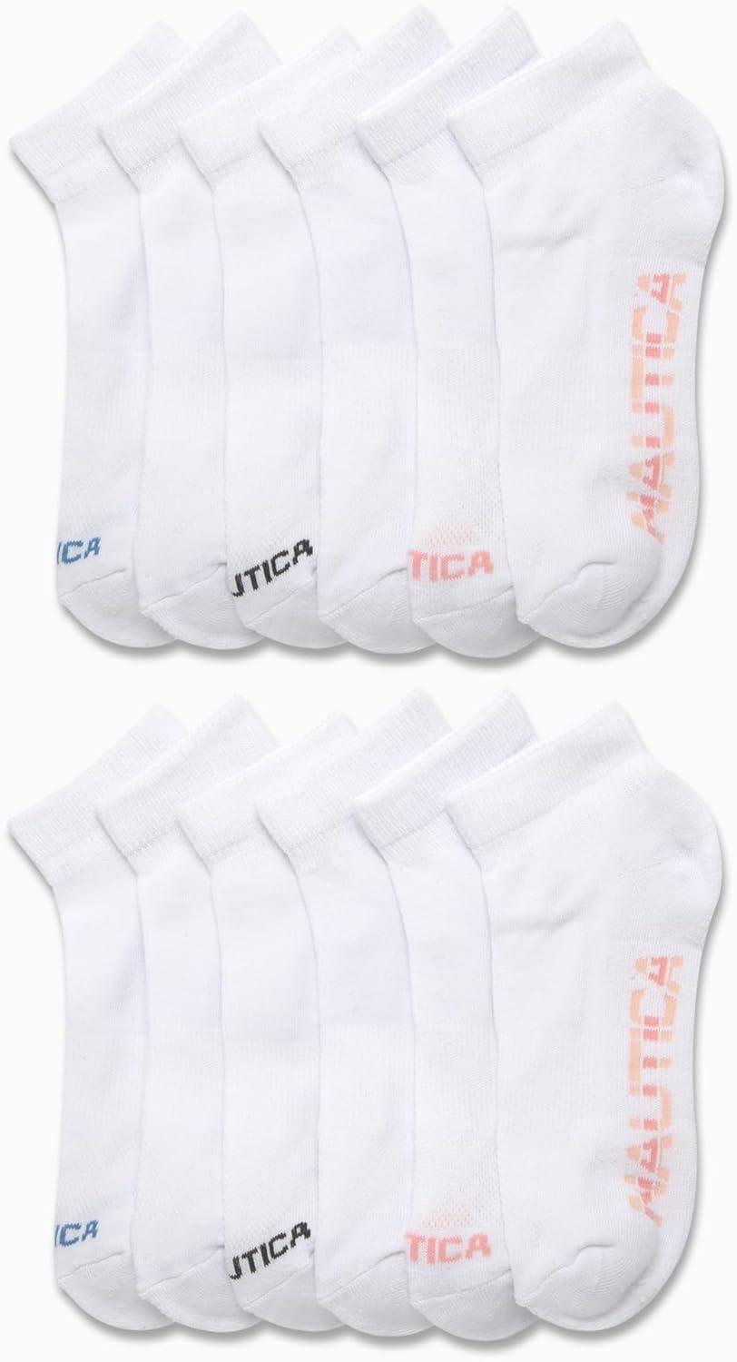imageNautica Womens Quarter Cut Moisture Control Athletic Socks with Cushioned Comfort 12 PackPure White