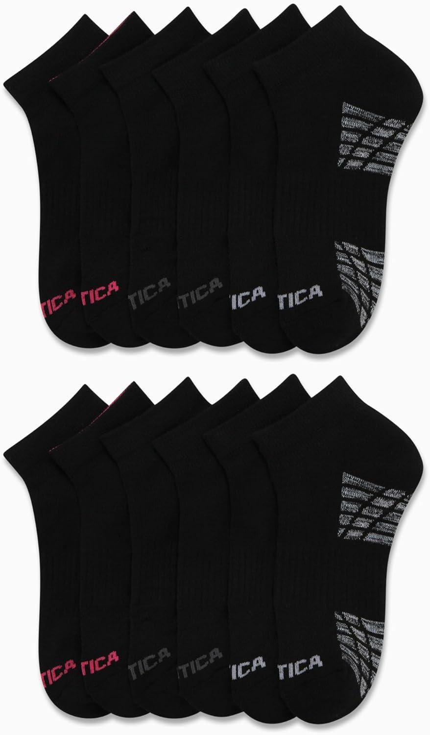 imageNautica Womens Quarter Cut Moisture Control Athletic Socks with Cushioned Comfort 12 PackSolid Black