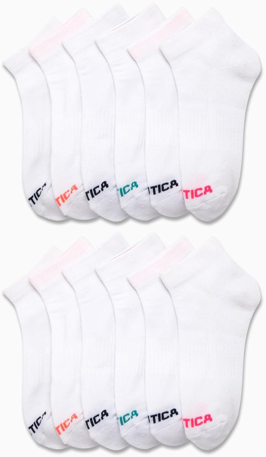 imageNautica Womens Quarter Cut Moisture Control Athletic Socks with Cushioned Comfort 12 PackSolid White