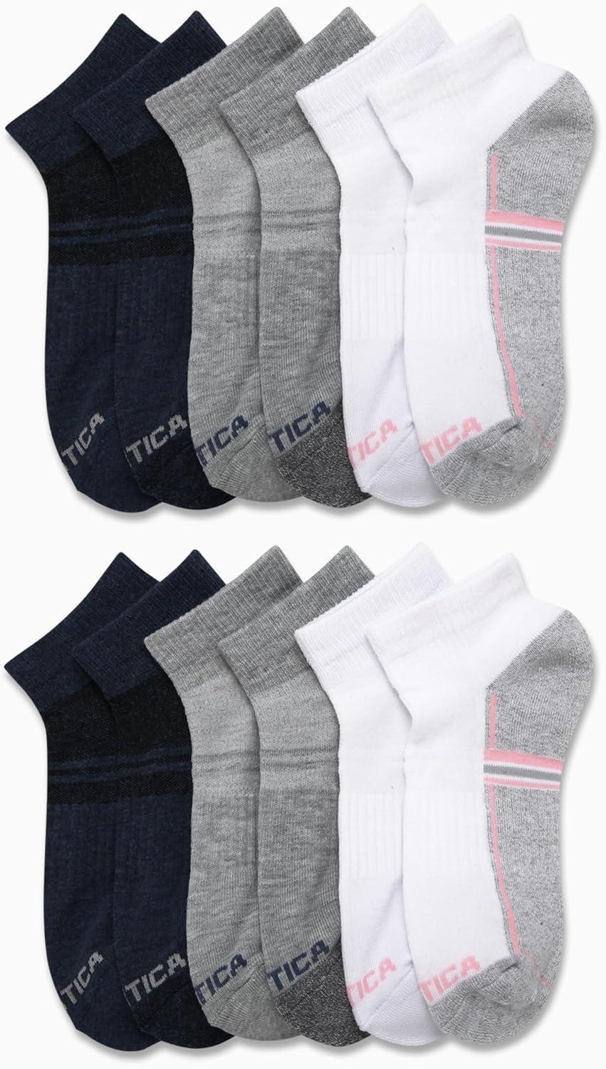 imageNautica Womens Quarter Cut Moisture Control Athletic Socks with Cushioned Comfort 12 PackWhite Assorted