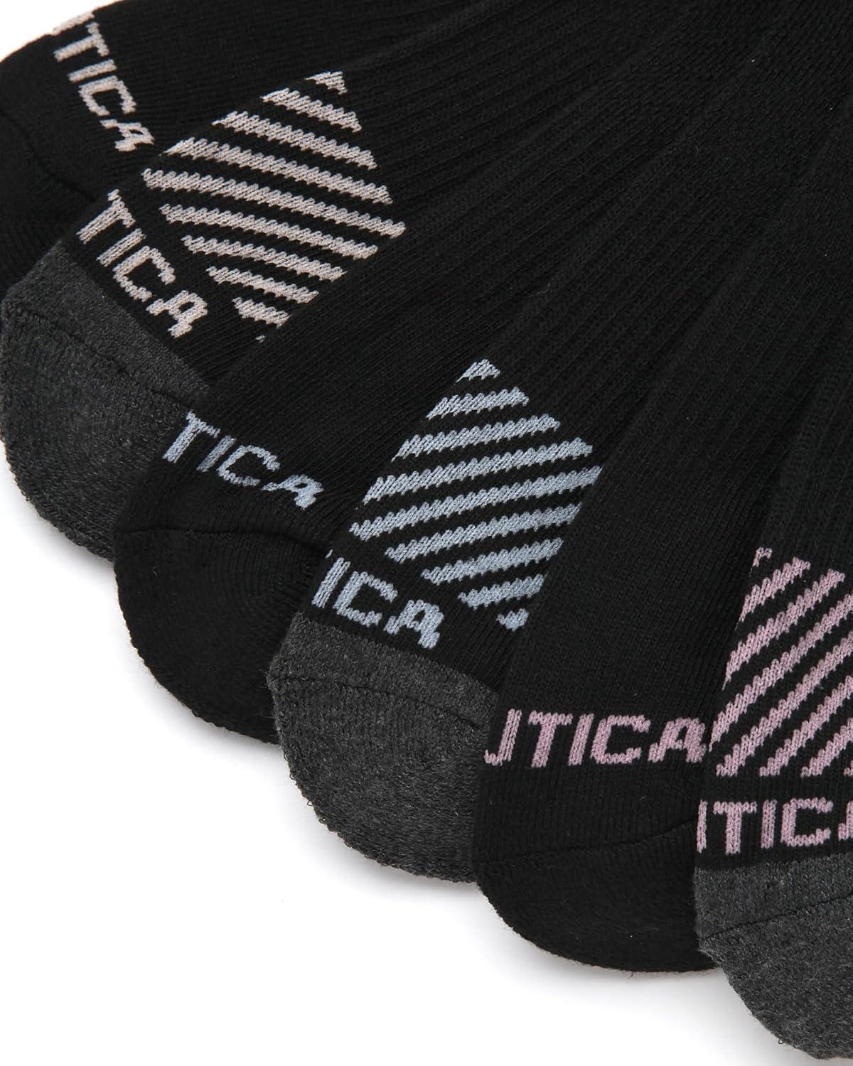 imageNautica Womens Quarter Socks 12 Pack Moisture Control Cushioned Athletic Socks for Women for Sport amp Gym Wear Size 410Black Logo