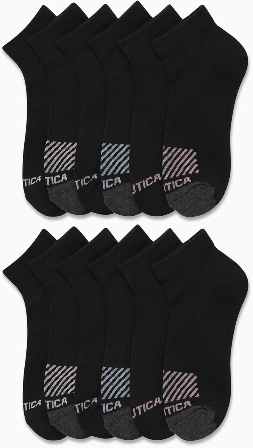 imageNautica Womens Quarter Socks 12 Pack Moisture Control Cushioned Athletic Socks for Women for Sport amp Gym Wear Size 410Black Logo