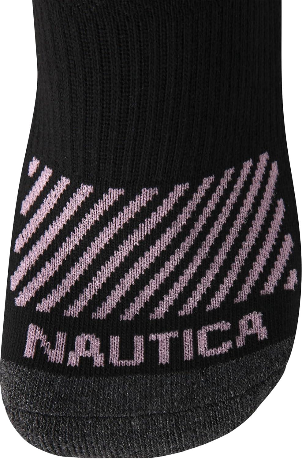 imageNautica Womens Quarter Socks 12 Pack Moisture Control Cushioned Athletic Socks for Women for Sport amp Gym Wear Size 410Black Logo