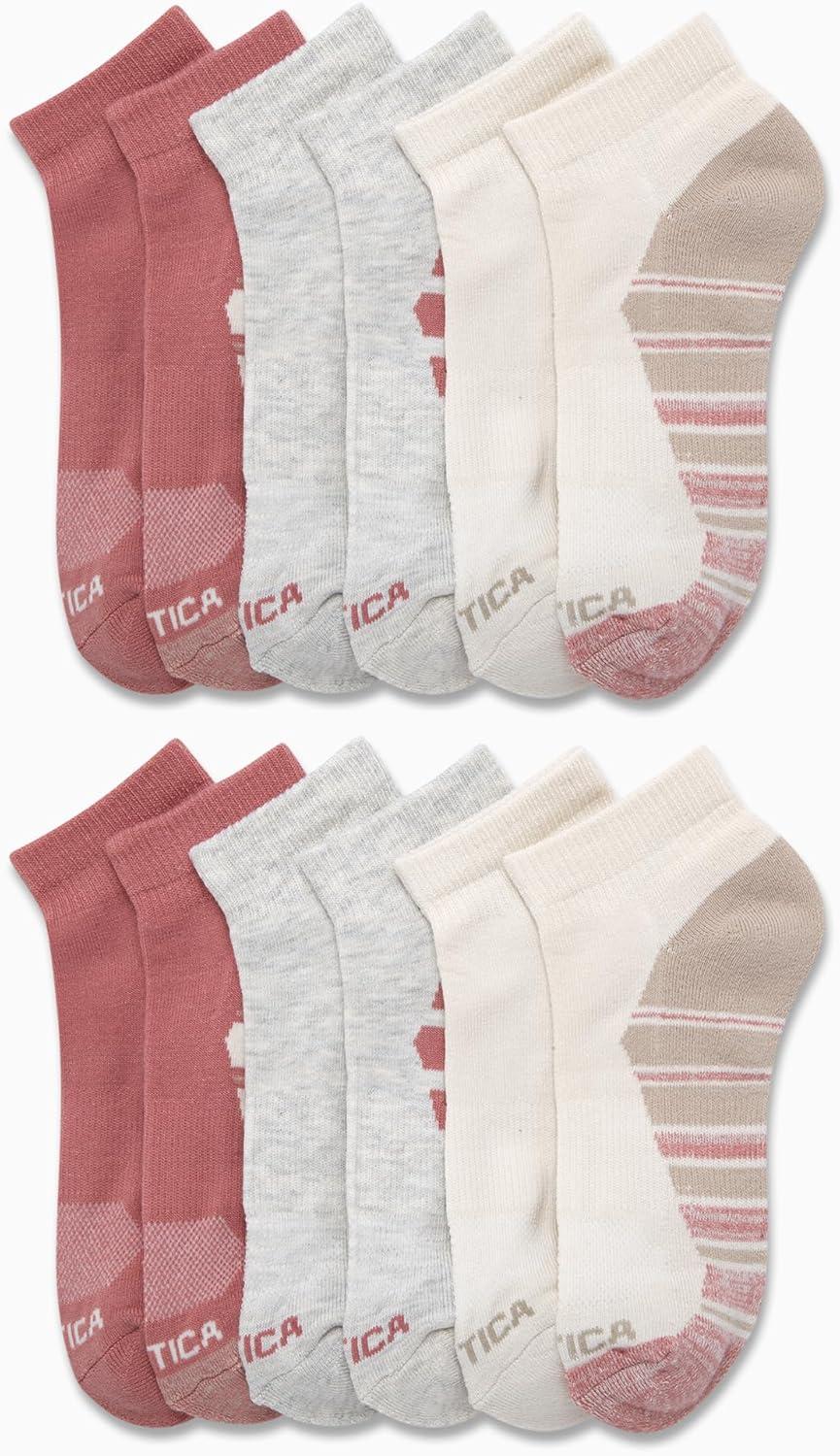 imageNautica Womens Quarter Socks 12 Pack Moisture Control Cushioned Athletic Socks for Women for Sport amp Gym Wear Size 410Oatmeal Logo