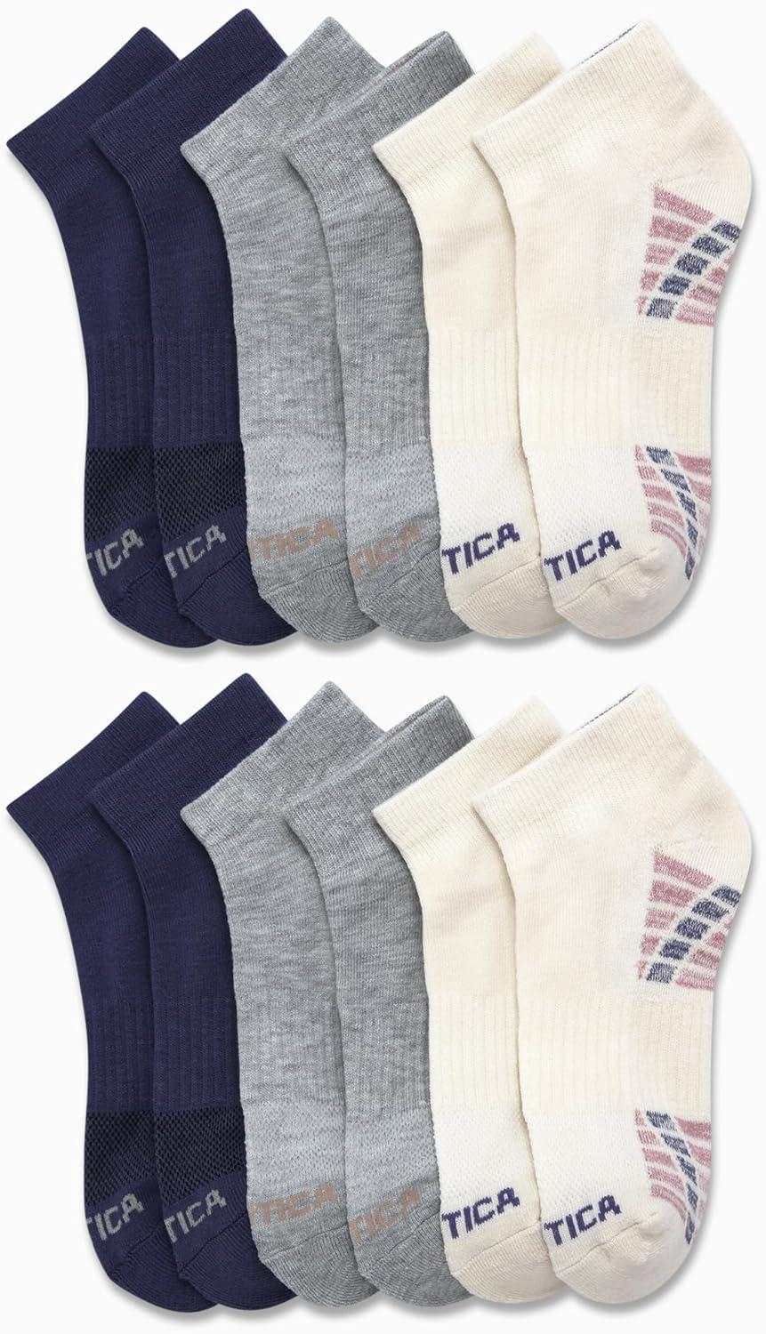 imageNautica Womens Quarter Socks 12 Pack Moisture Control Cushioned Athletic Socks for Women for Sport amp Gym Wear Size 410WhiteGreyBlue