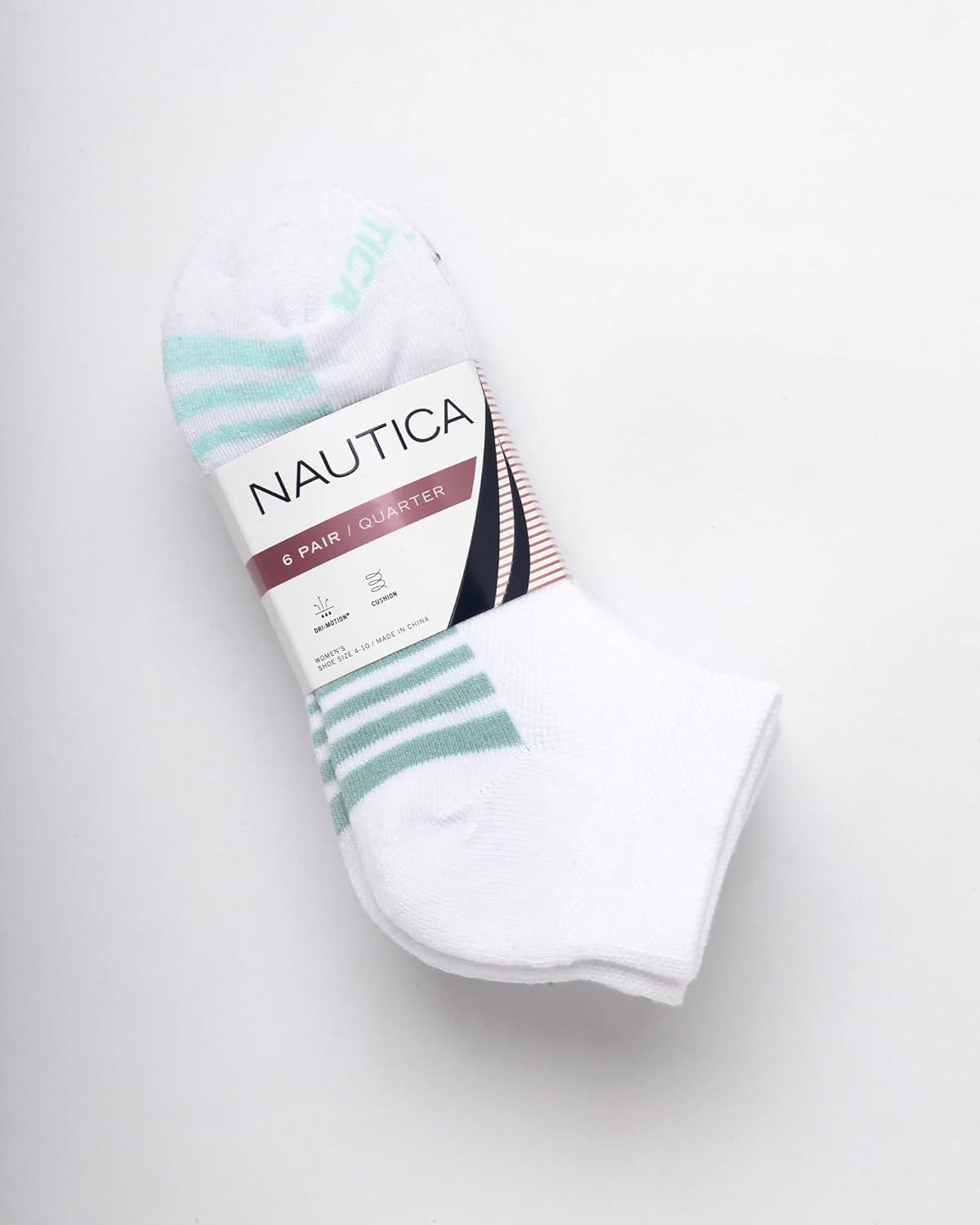 imageNautica Womens Quarter Socks 6 Pack Breathable Cushioned Athletic Performance Ankle Socks for Women Sizes 410All White
