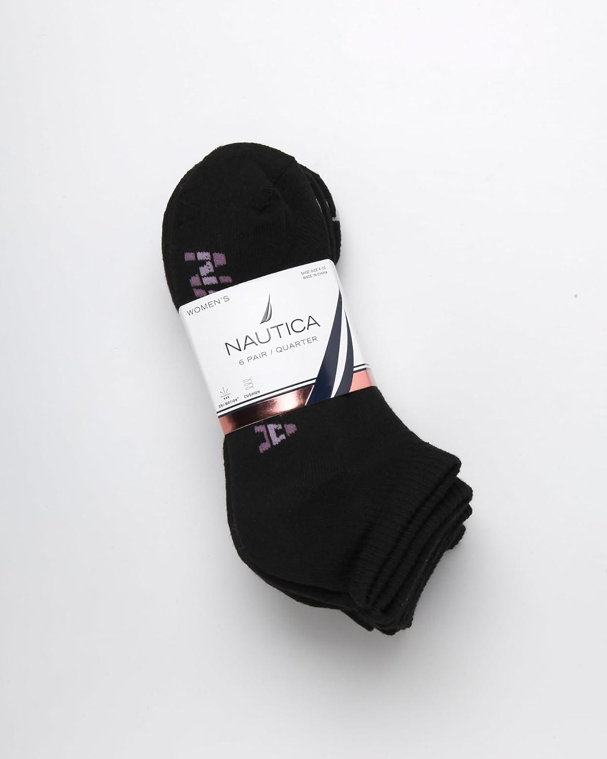 imageNautica Womens Quarter Socks 6 Pack Breathable Cushioned Athletic Performance Ankle Socks for Women Sizes 410Black