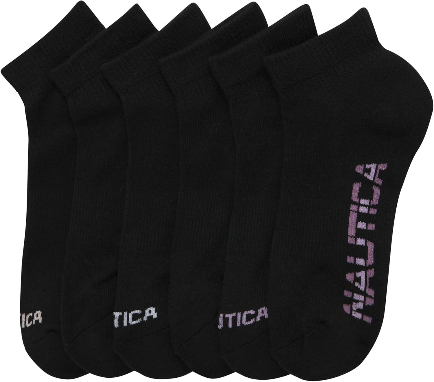 imageNautica Womens Quarter Socks 6 Pack Breathable Cushioned Athletic Performance Ankle Socks for Women Sizes 410Black