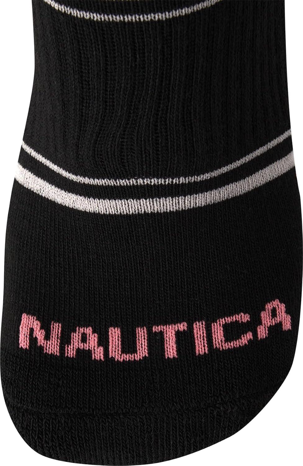 imageNautica Womens Quarter Socks 6 Pack Breathable Cushioned Athletic Performance Ankle Socks for Women Sizes 410Black Logo