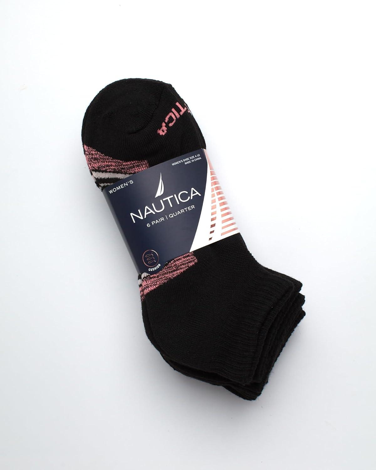 imageNautica Womens Quarter Socks 6 Pack Breathable Cushioned Athletic Performance Ankle Socks for Women Sizes 410Black Logo