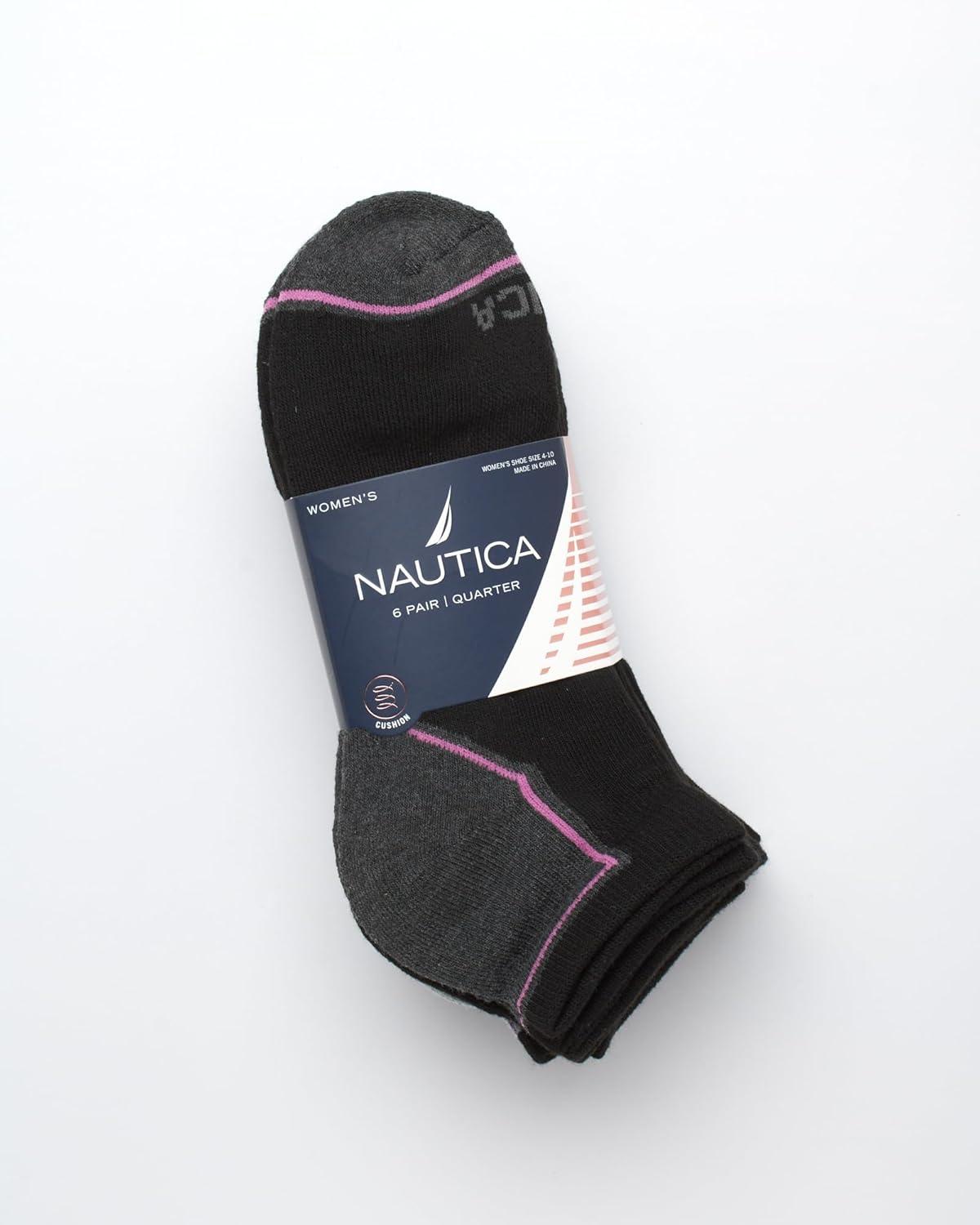 imageNautica Womens Quarter Socks 6 Pack Breathable Cushioned Athletic Performance Ankle Socks for Women Sizes 410BlackMulti