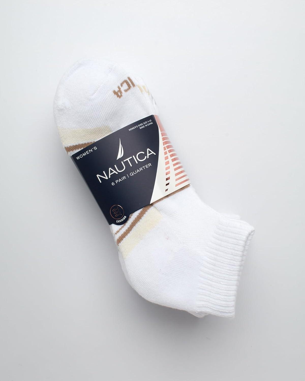 imageNautica Womens Quarter Socks 6 Pack Breathable Cushioned Athletic Performance Ankle Socks for Women Sizes 410Chalk White