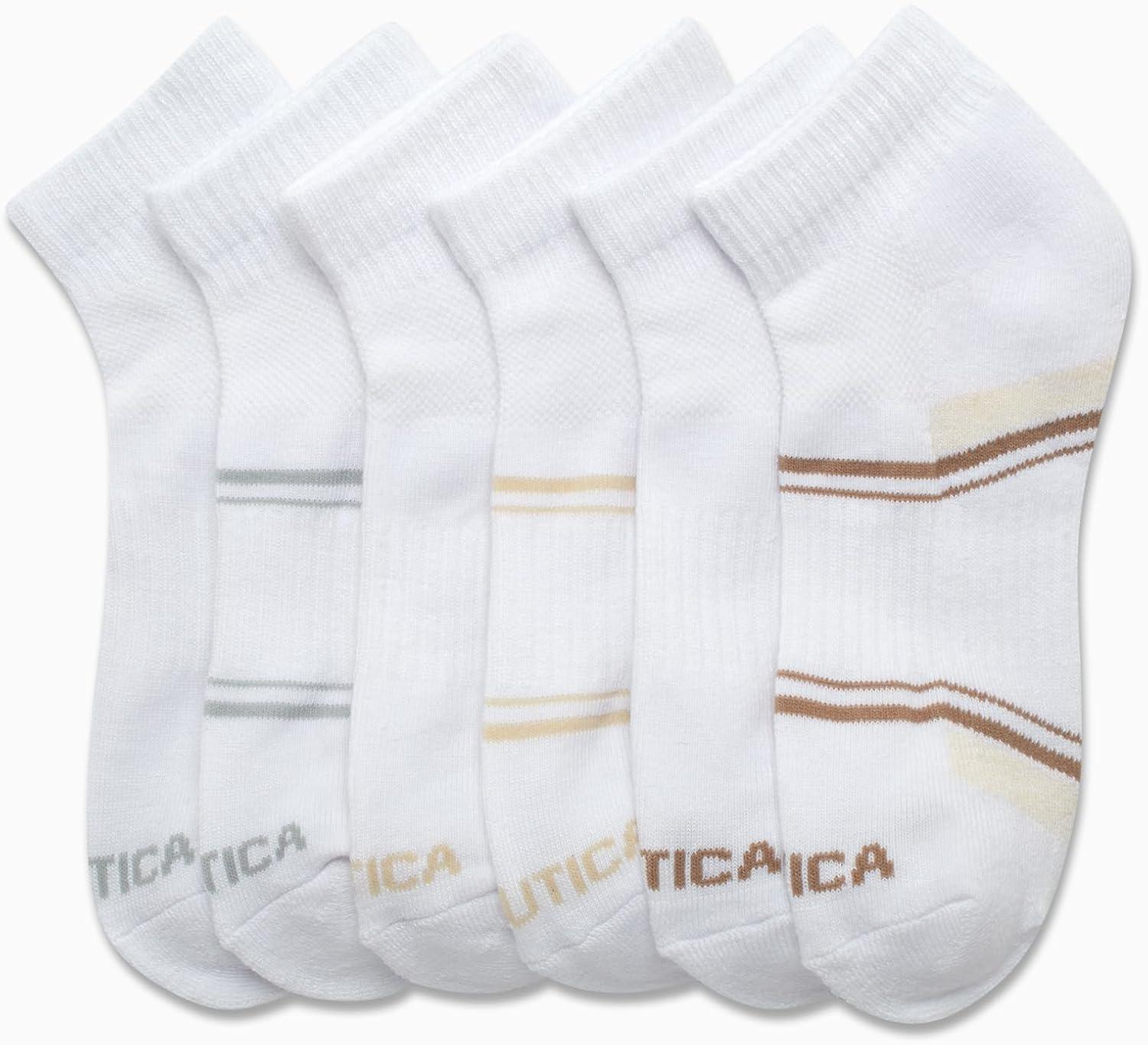 imageNautica Womens Quarter Socks 6 Pack Breathable Cushioned Athletic Performance Ankle Socks for Women Sizes 410Chalk White