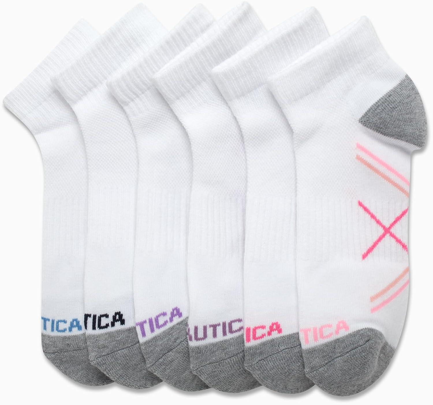 imageNautica Womens Quarter Socks 6 Pack Breathable Cushioned Athletic Performance Ankle Socks for Women Sizes 410Classic White
