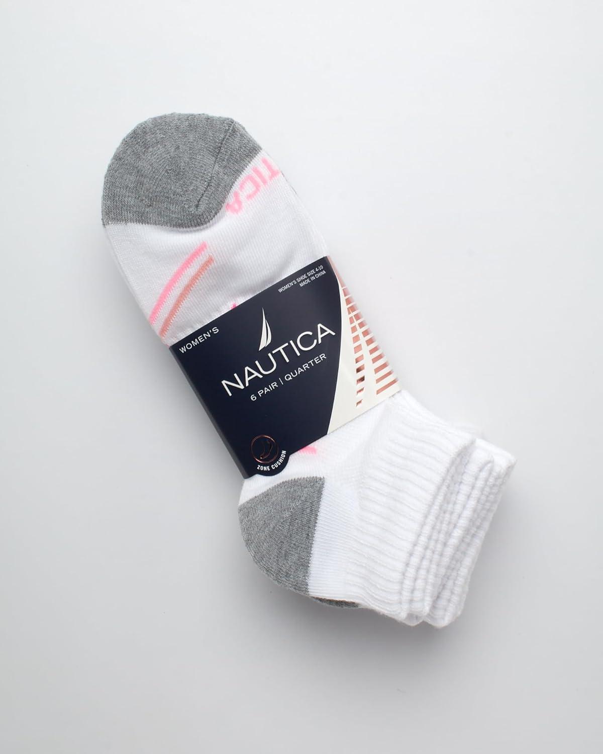 imageNautica Womens Quarter Socks 6 Pack Breathable Cushioned Athletic Performance Ankle Socks for Women Sizes 410Classic White