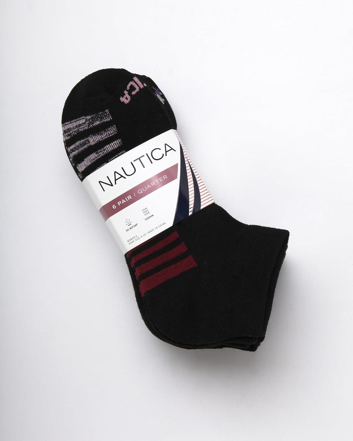 imageNautica Womens Quarter Socks 6 Pack Breathable Cushioned Athletic Performance Ankle Socks for Women Sizes 410Jet Black