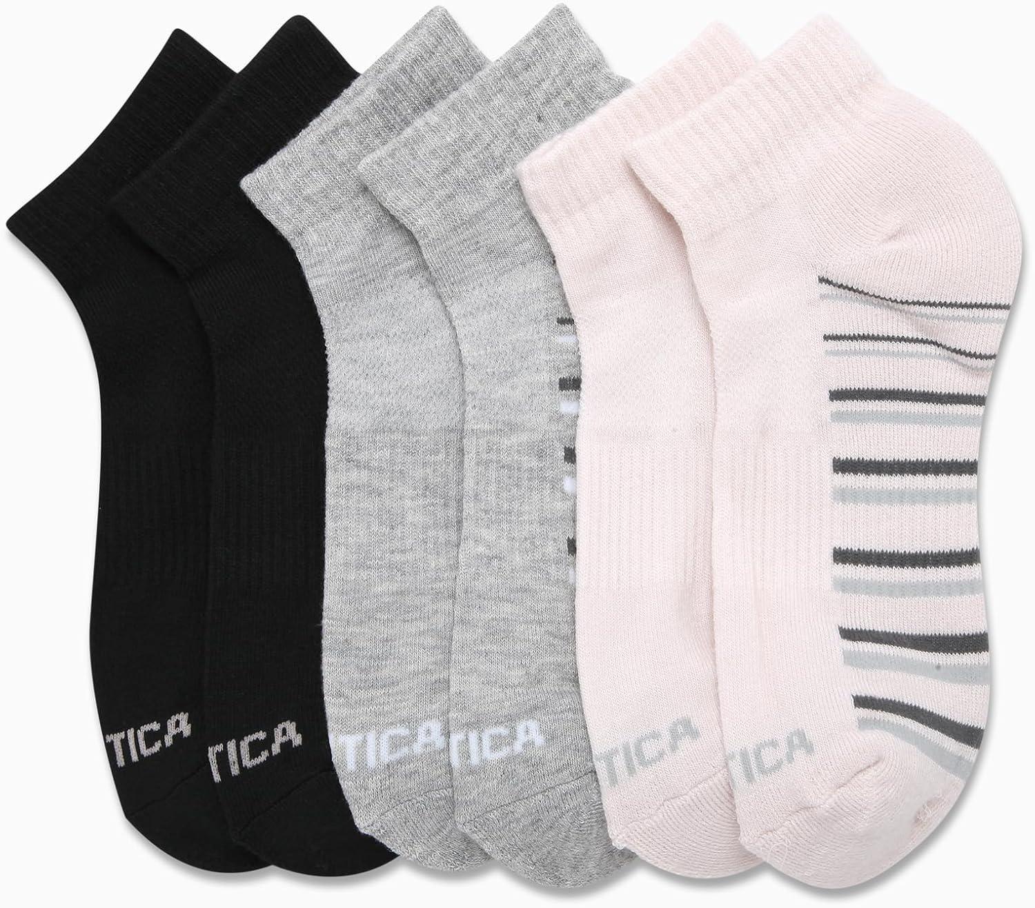 imageNautica Womens Quarter Socks 6 Pack Breathable Cushioned Athletic Performance Ankle Socks for Women Sizes 410Light Pink Black